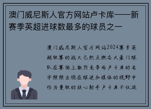 澳门威尼斯人官方网站卢卡库——新赛季英超进球数最多的球员之一