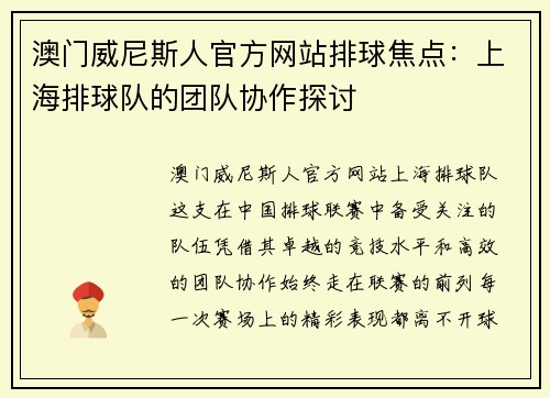 澳门威尼斯人官方网站排球焦点：上海排球队的团队协作探讨
